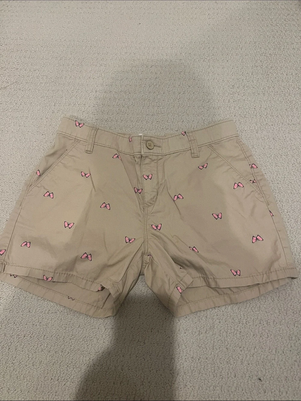 Old Navy Khaki Shorts with Pink Butterfly Embroidery